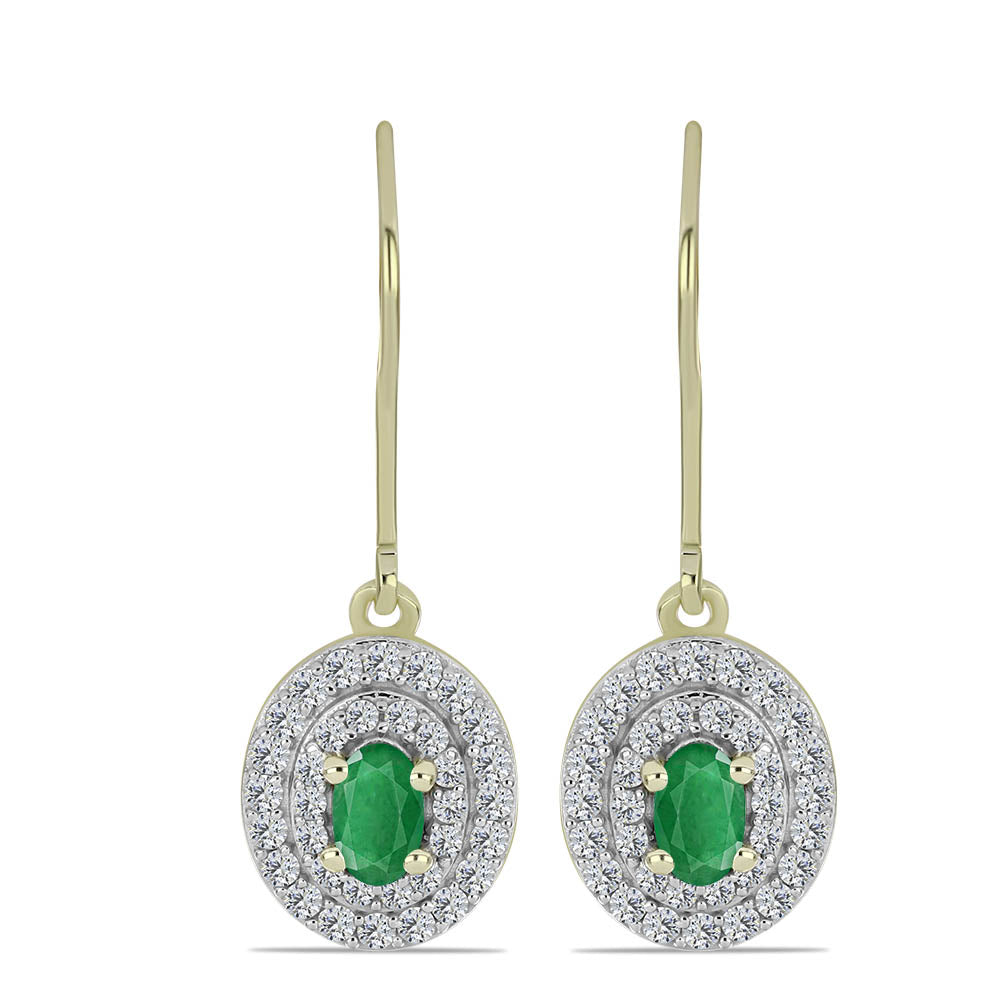 Pendientes de Plata Bañada en Oro con Esmeralda de Zambia y Topacio Blanco 1 