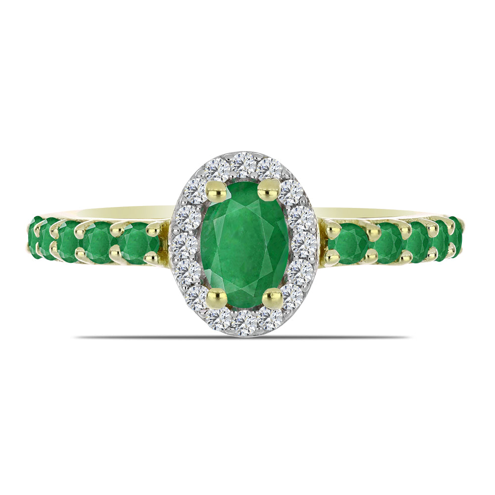 Anillo de Plata Bañada en Oro con Esmeralda de Zambia y Topacio Blanco 1 