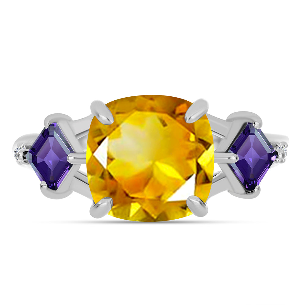 Anillo de Plata con Citrino de los Montes Urales y Amatista de Marruecos
