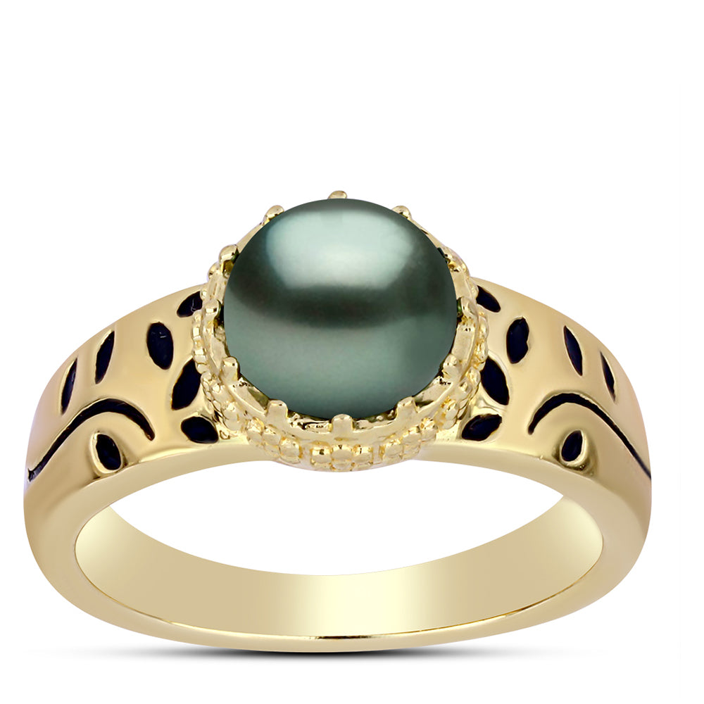 Anillo de Plata Bañada en Oro con Perla de río Tahiti verde ilusión 3 