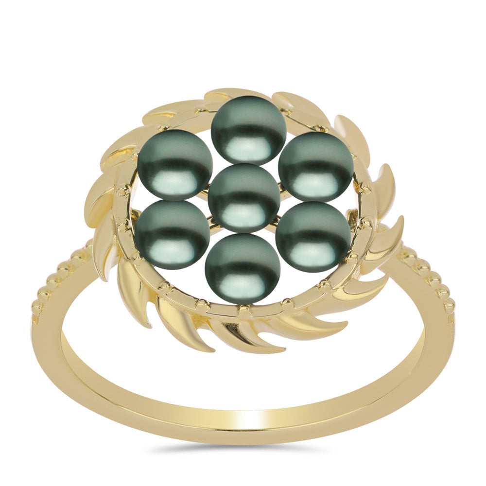 Anillo de Plata Bañada en Oro con Perla de río Tahiti verde ilusión