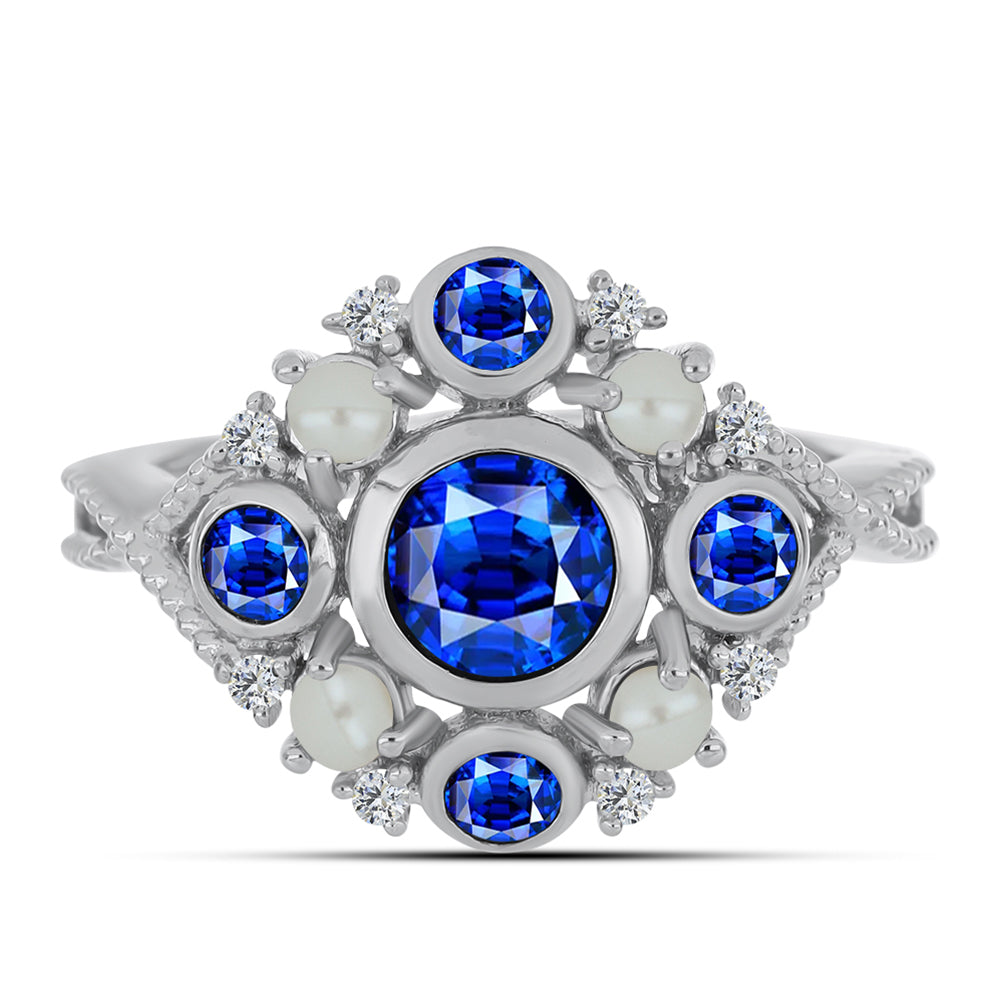 Anillo de Plata con Zafiro Azul Australiano y Perla de Agua Dulce 1 