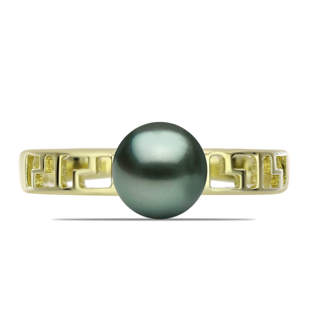 Anillo de Plata Bañada en Oro con Perla de río Tahiti verde ilusión 1 