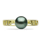 Anillo de Plata Bañada en Oro con Perla de río Tahiti verde ilusión