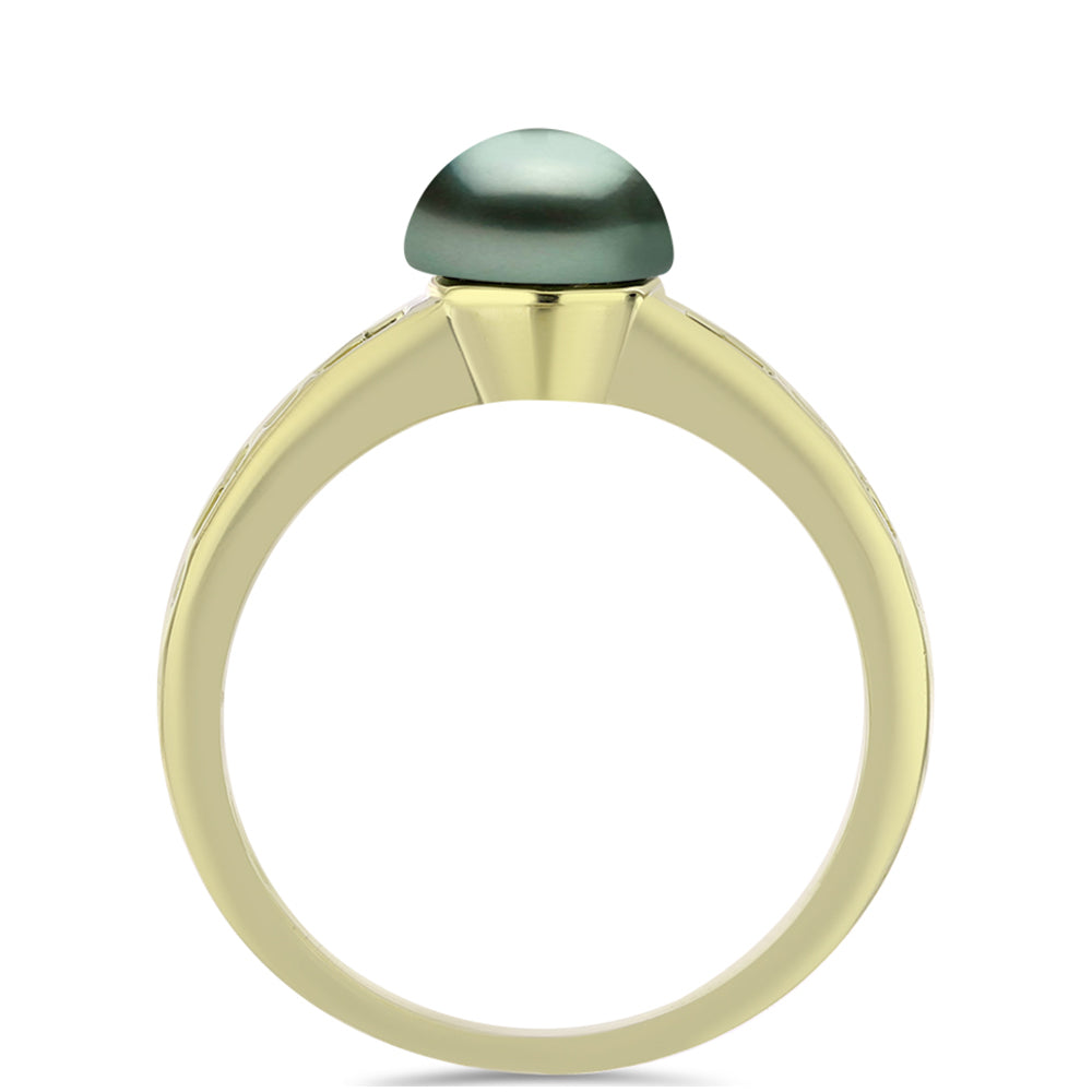 Anillo de Plata Bañada en Oro con Perla de río Tahiti verde ilusión
