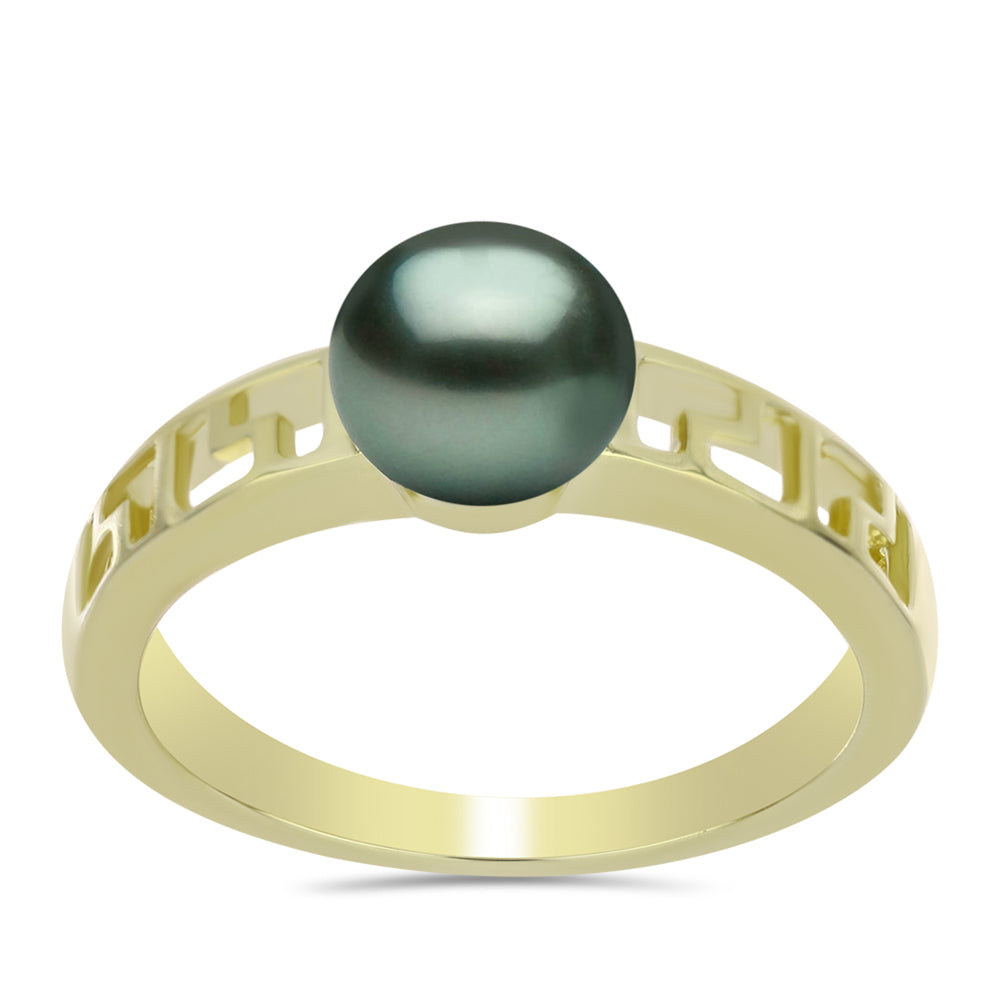 Anillo de Plata Bañada en Oro con Perla de río Tahiti verde ilusión