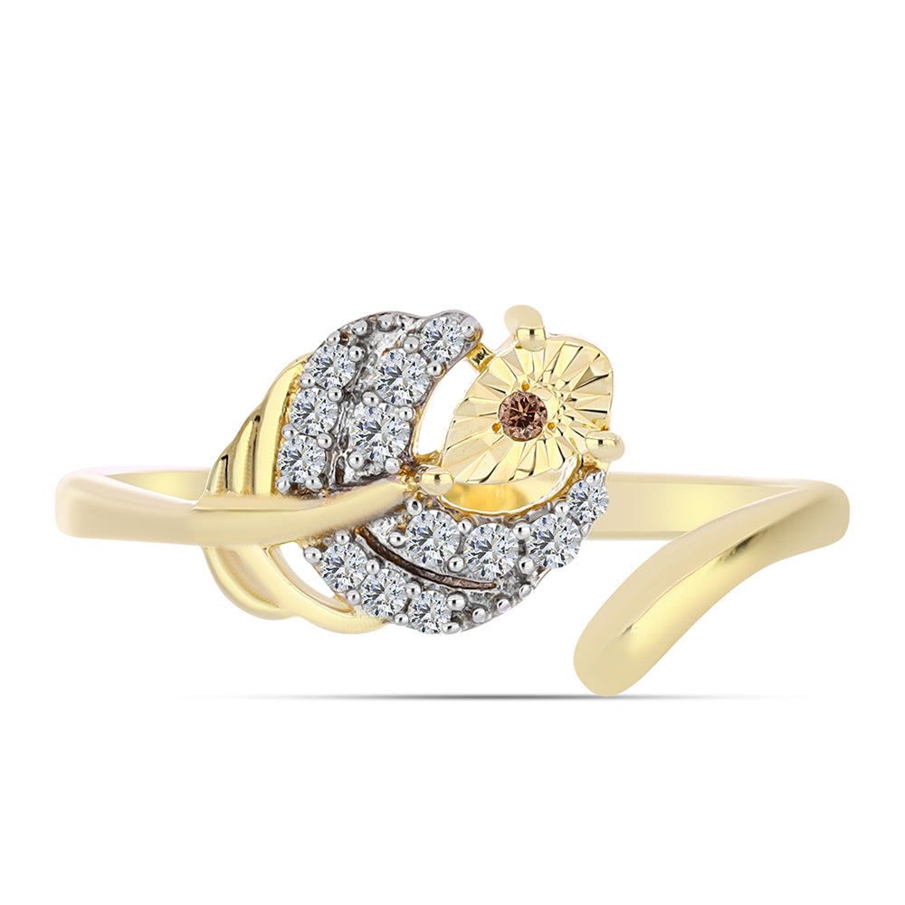 Anillo de Plata Bañada en Oro con Diamante Cognac y Topacio Blanco 1 