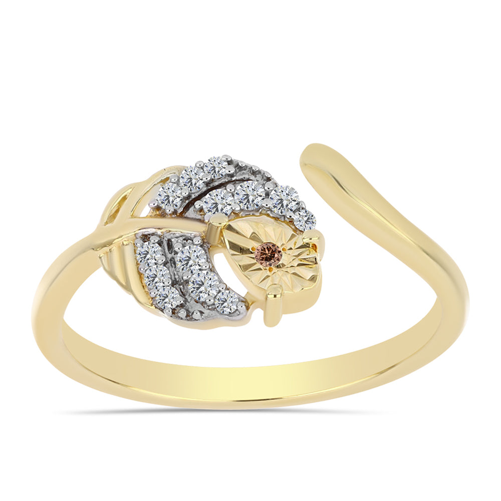 Anillo de Plata Bañada en Oro con Diamante Cognac y Topacio Blanco 3 