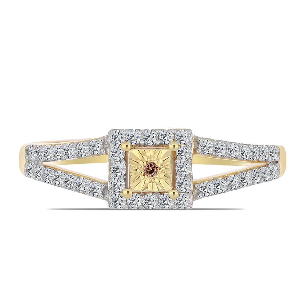 Anillo de Plata Bañada en Oro con Diamante Cognac y Topacio Blanco 1 
