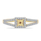 Anillo de Plata Bañada en Oro con Diamante Cognac y Topacio Blanco