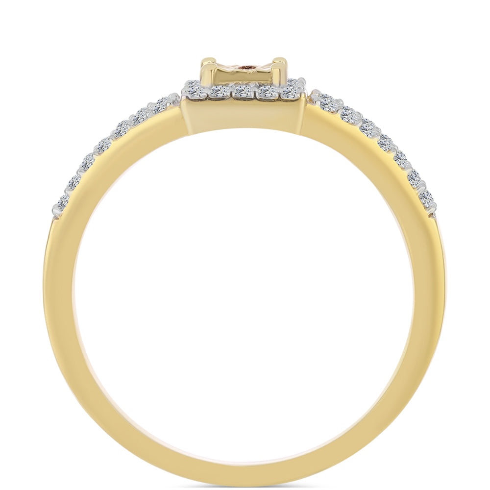 Anillo de Plata Bañada en Oro con Diamante Cognac y Topacio Blanco 2 