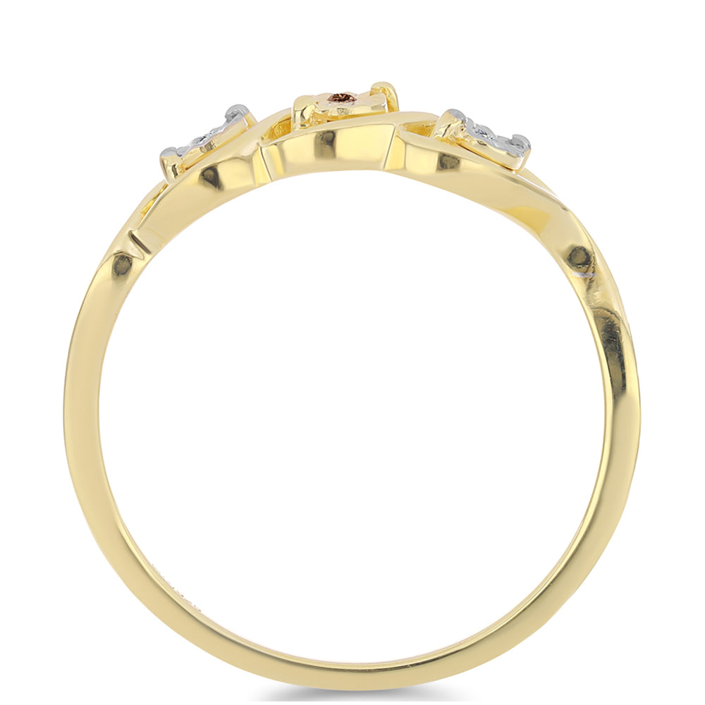 Anillo de Plata Bañada en Oro con Diamante Cognac y Topacio Blanco 2 