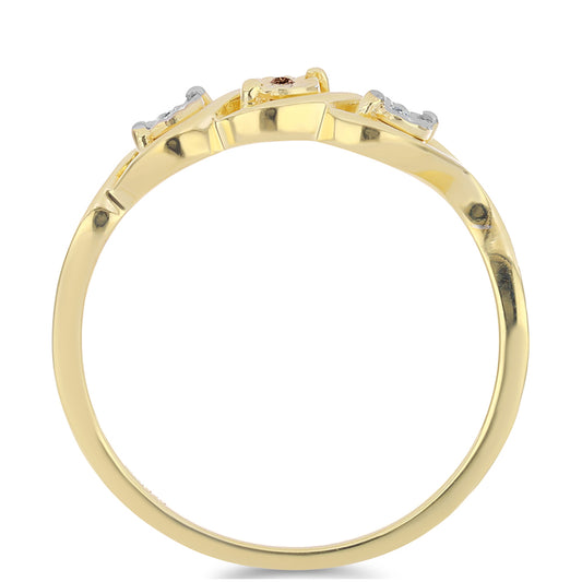 Anillo de Plata Bañada en Oro con Diamante Cognac y Topacio Blanco