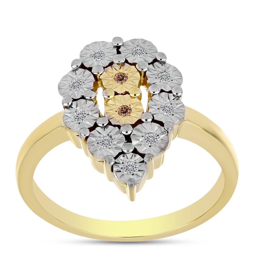 Anillo de Plata Bañada en Oro con Diamante Cognac y Topacio Blanco