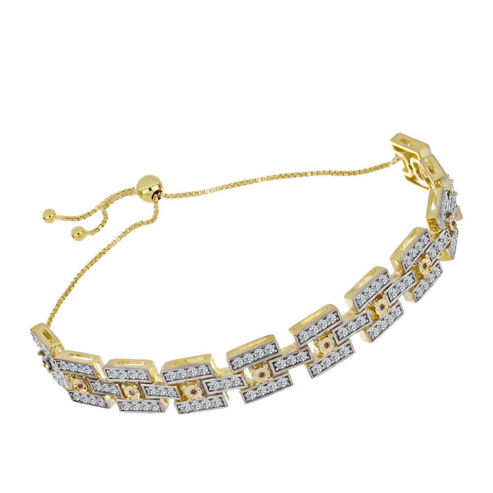 Pulsera de Plata Bañada en Oro con Diamante Cognac y Topacio Blanco 2 