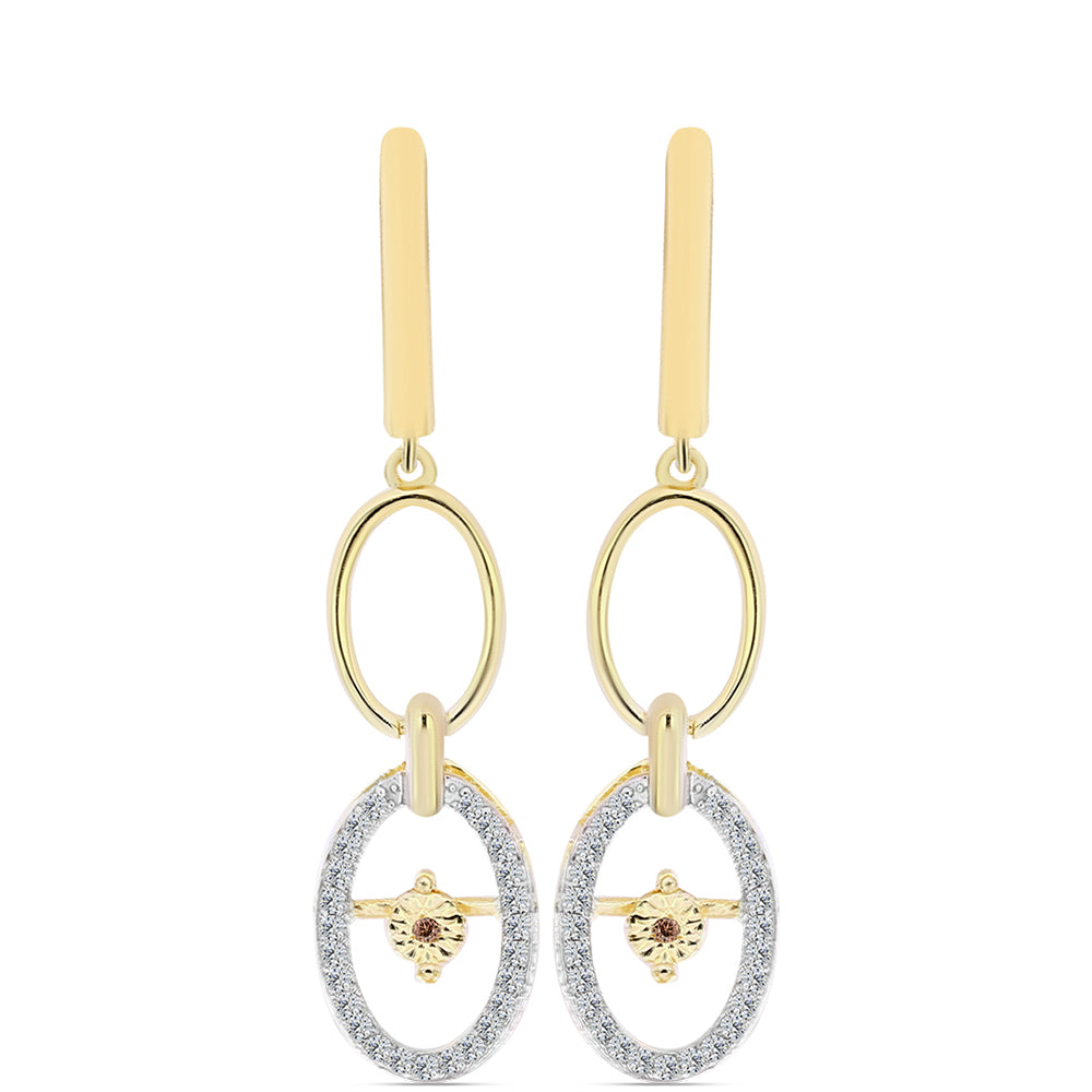 Pendientes de Plata Bañada en Oro con Diamante Cognac y Topacio Blanco