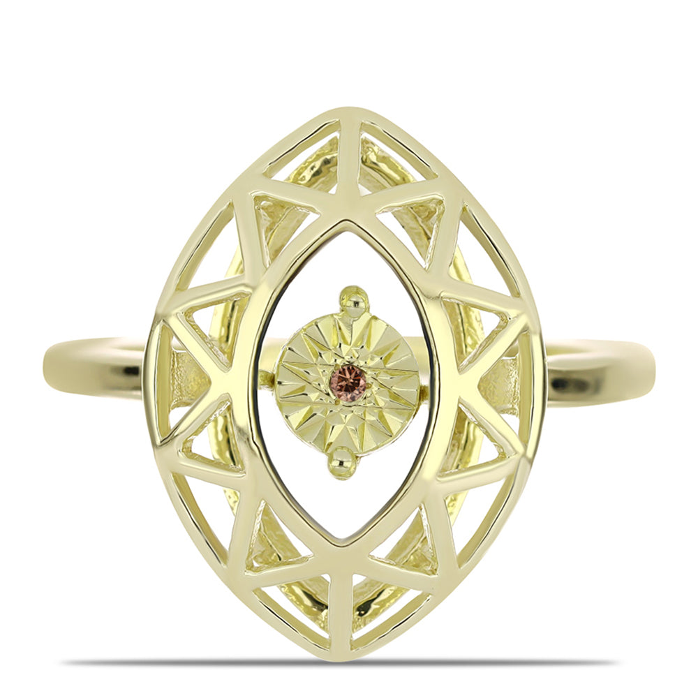 Anillo de Plata Bañada en Oro con Diamante Cognac