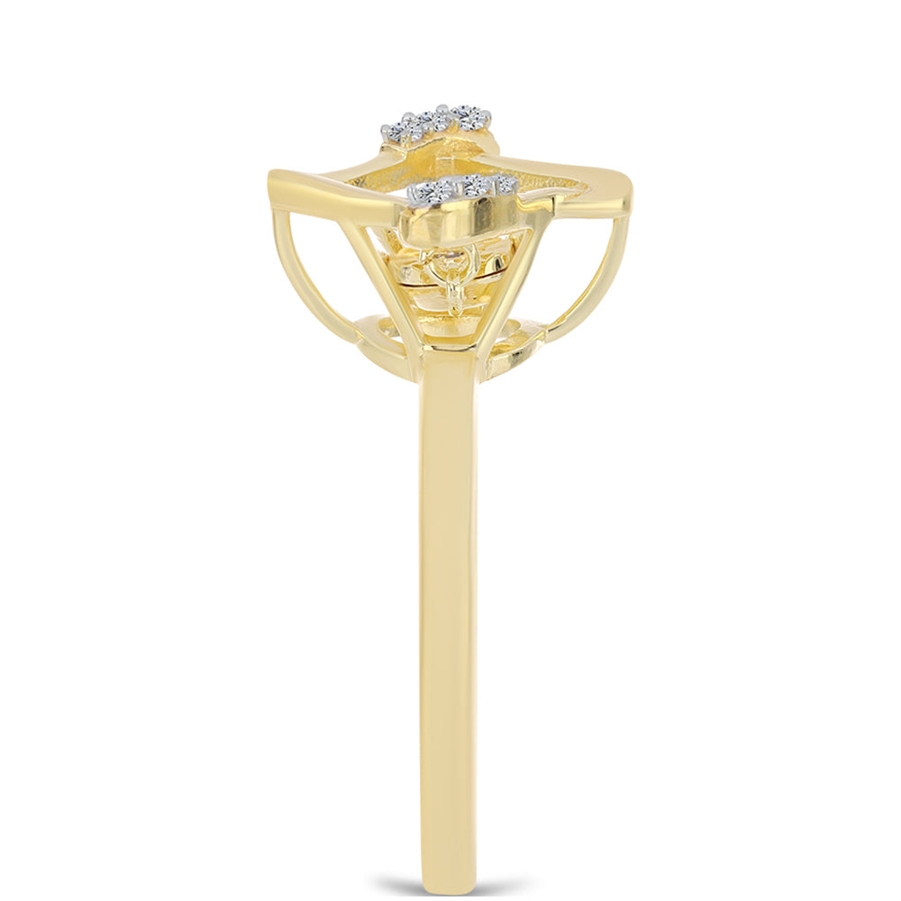 Anillo de Plata Bañada en Oro con Diamante Cognac y Topacio Blanco