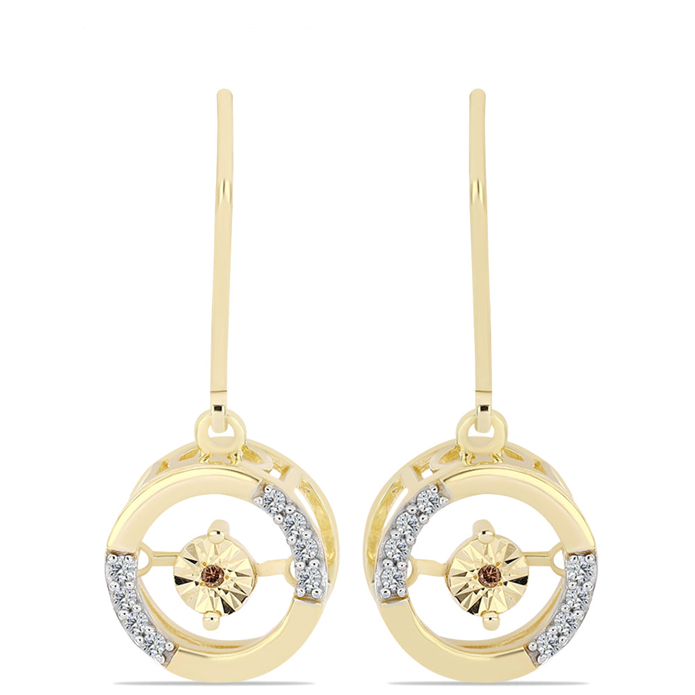 Pendientes de Plata Bañada en Oro con Diamante Cognac y Topacio Blanco 1 