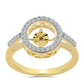 Anillo de Plata Bañada en Oro con Diamante Cognac y Topacio Blanco