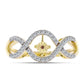 Anillo de Plata Bañada en Oro con Diamante Cognac y Topacio Blanco