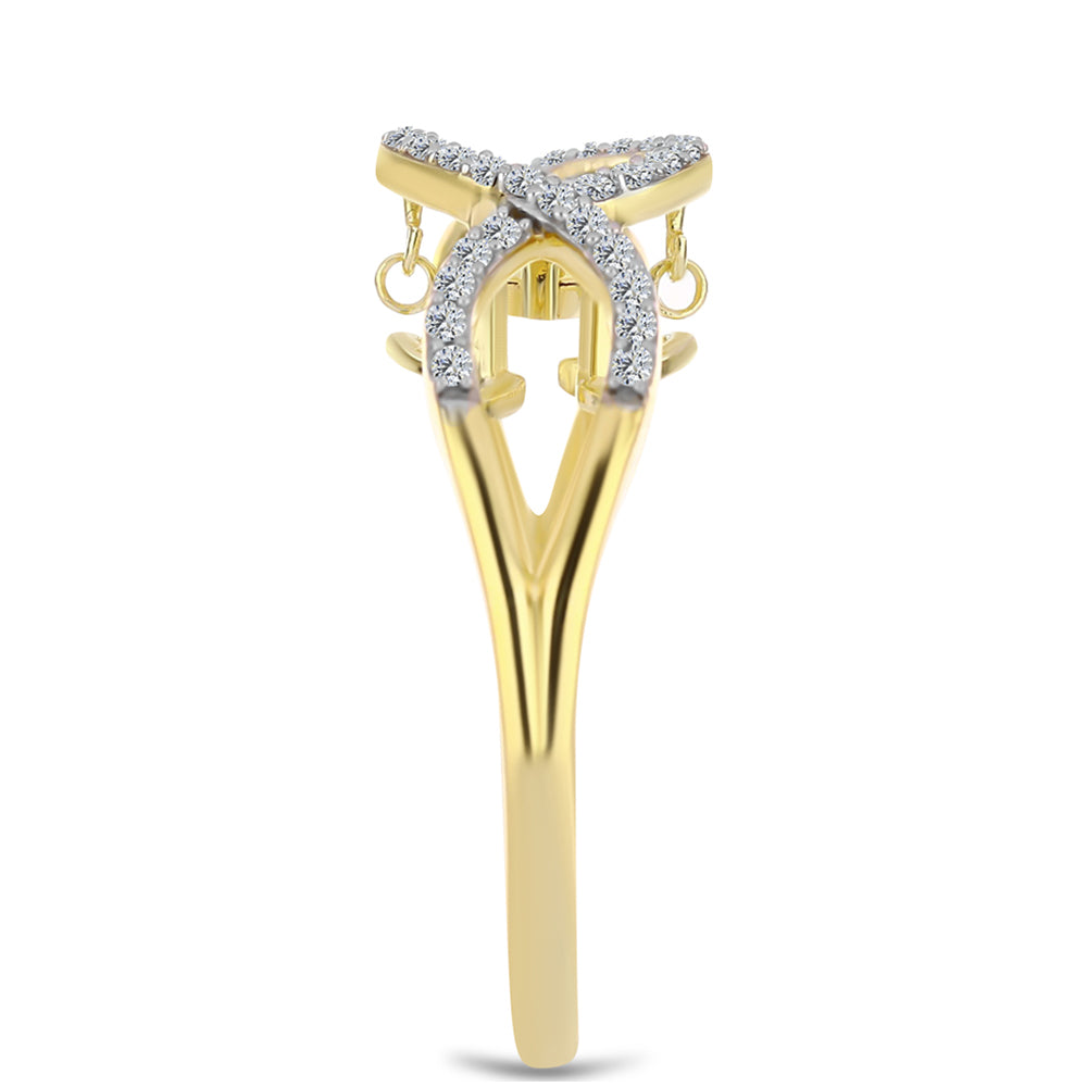 Anillo de Plata Bañada en Oro con Diamante Cognac y Topacio Blanco 4 