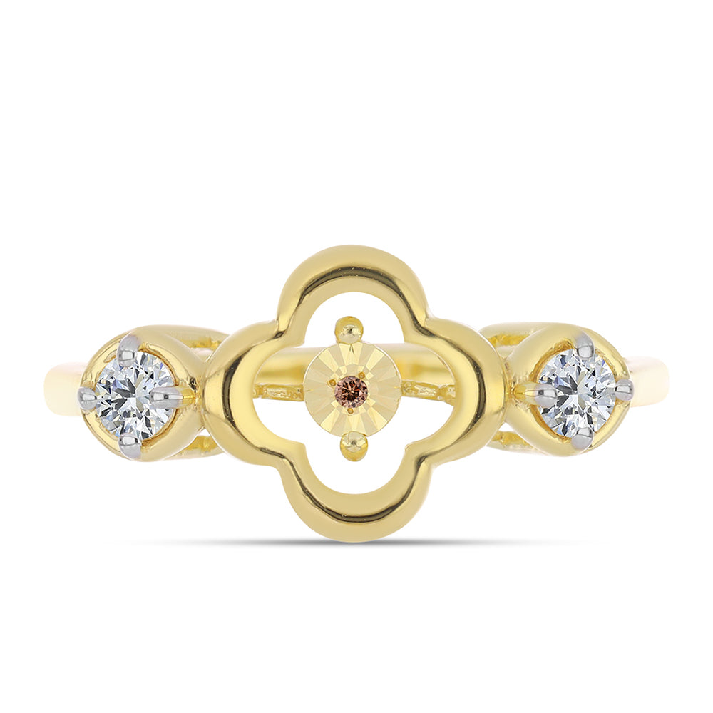 Anillo de Plata Bañada en Oro con Diamante Cognac y Topacio Blanco 1 