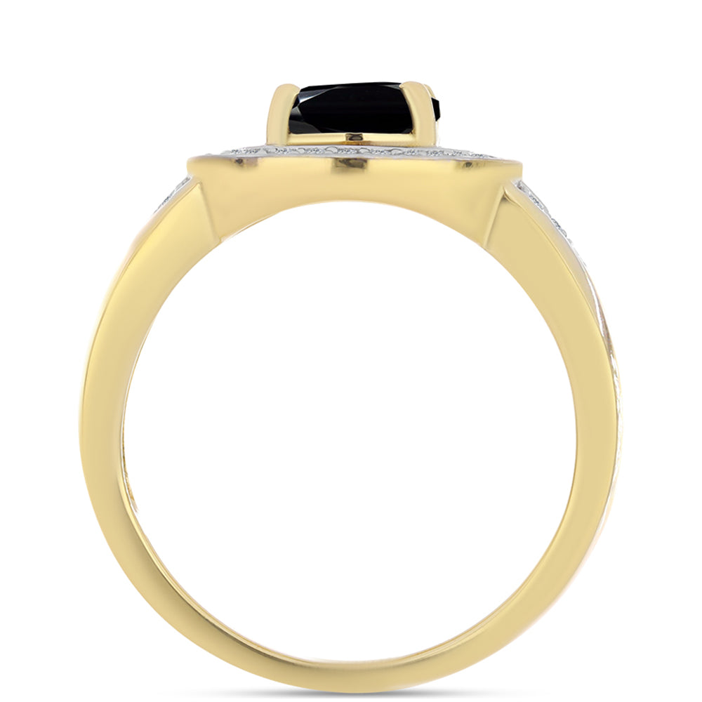 Anillo de Plata Bañada en Oro con Ónix Negro y Topacio Blanco 2 