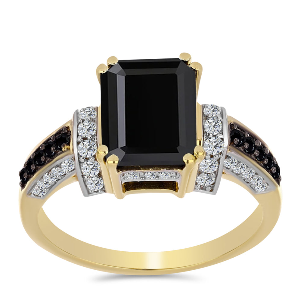 Anillo de Plata Bañada en Oro con Ónix Negro 3 