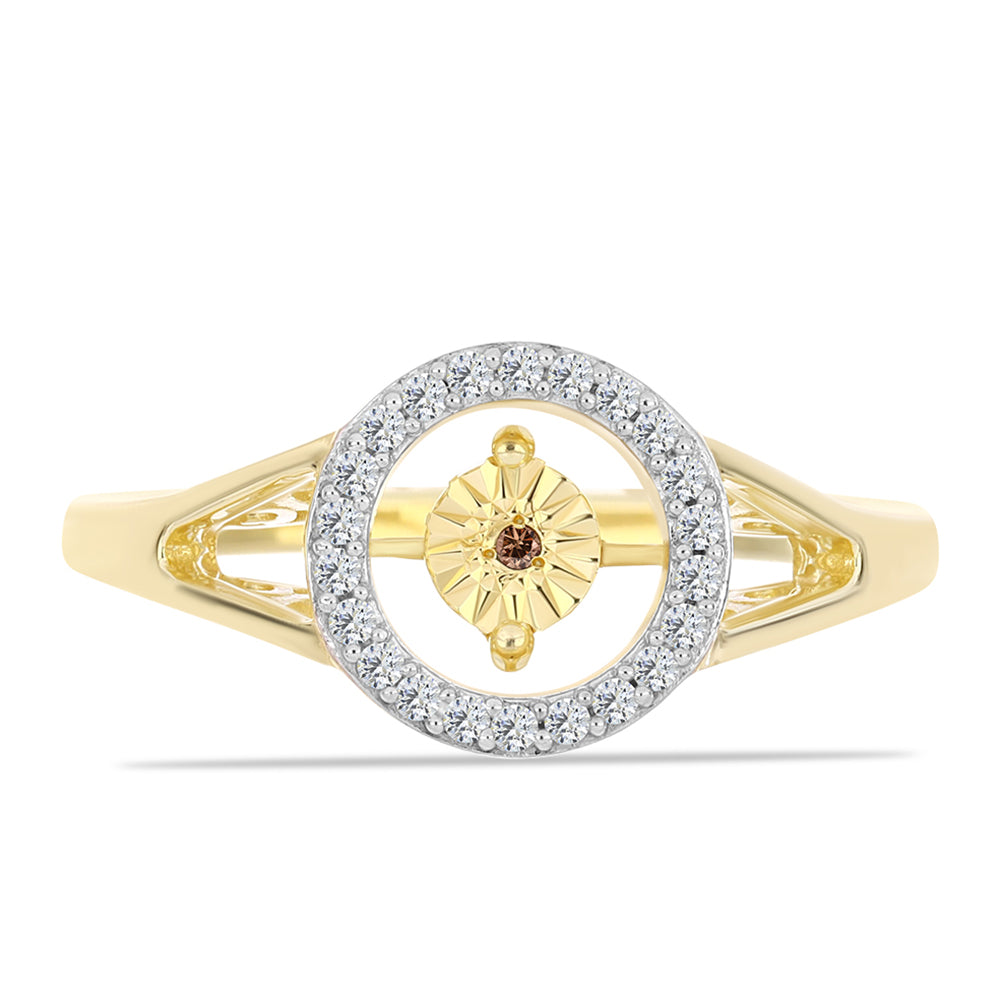 Anillo de Plata Bañada en Oro con Diamante Cognac y Topacio Blanco