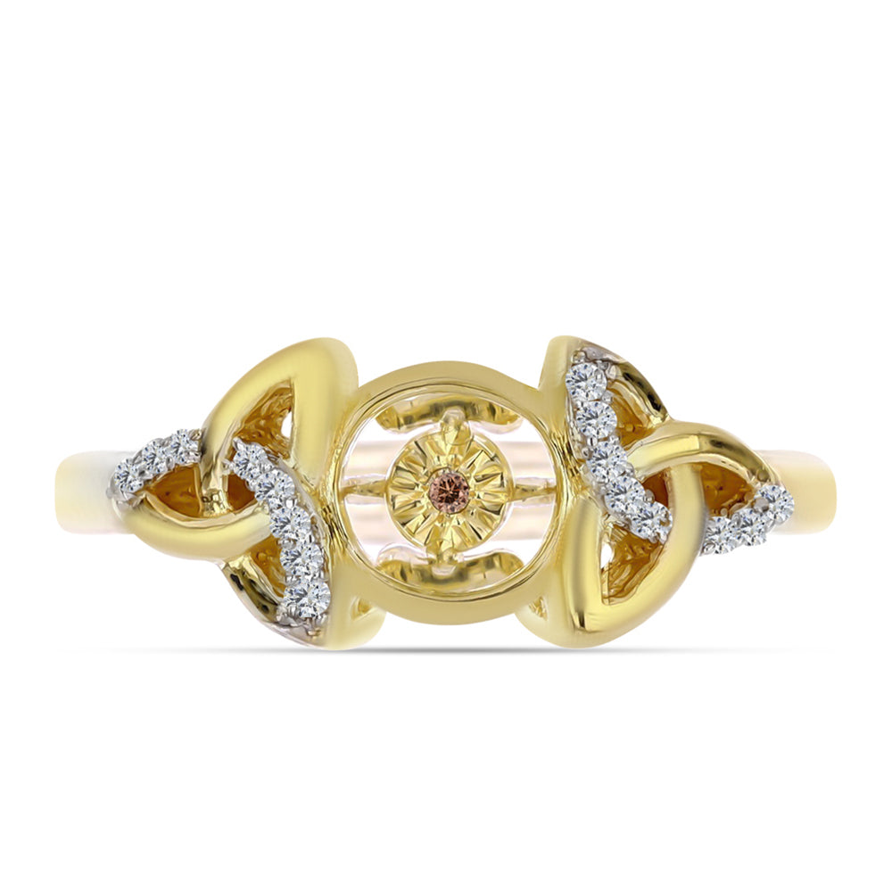 Anillo de Plata Bañada en Oro con Diamante Cognac y Topacio Blanco 1 