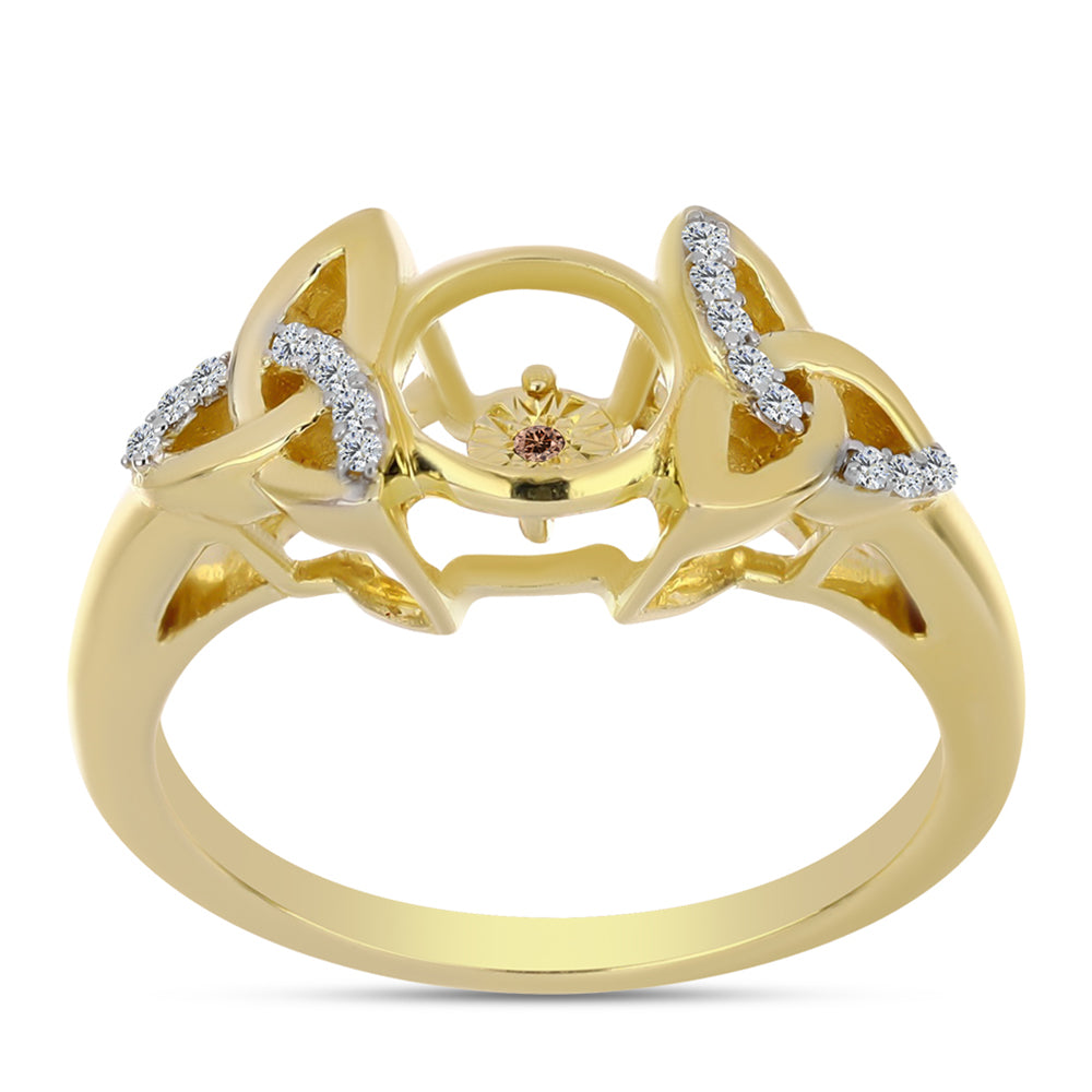 Anillo de Plata Bañada en Oro con Diamante Cognac y Topacio Blanco 3 