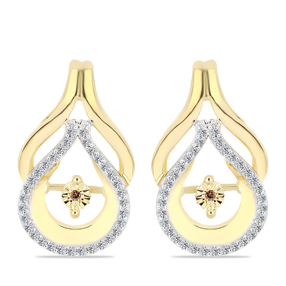 Pendientes de Plata Bañada en Oro con Diamante Cognac y Topacio Blanco