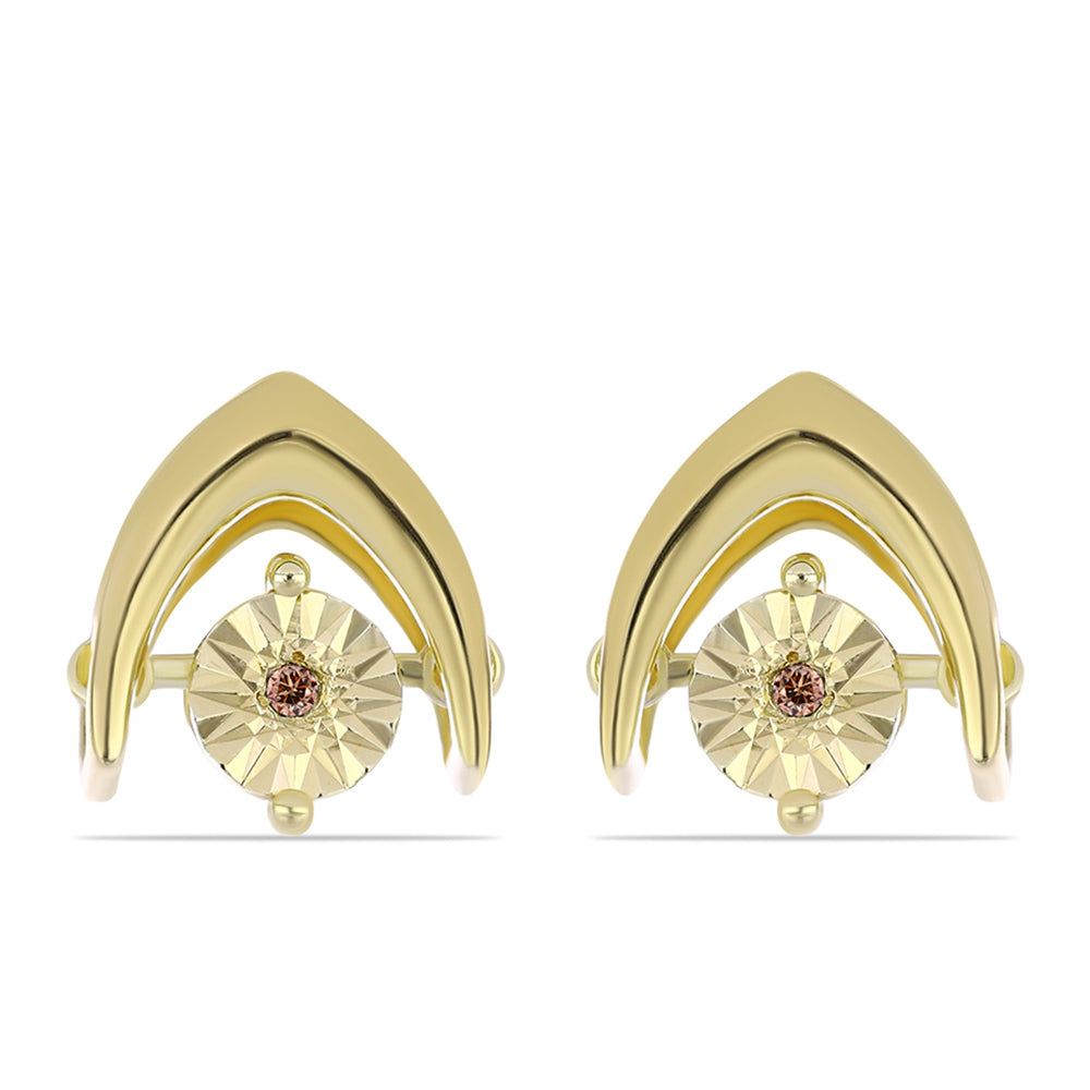 Pendientes de Plata Bañada en Oro con Diamante Cognac