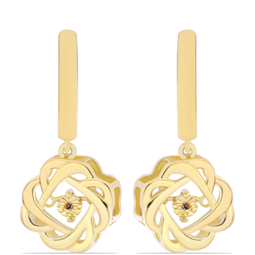 Pendientes de Plata Bañada en Oro con Diamante Cognac 1 