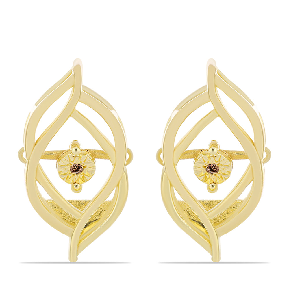 Pendientes de Plata Bañada en Oro con Diamante Cognac