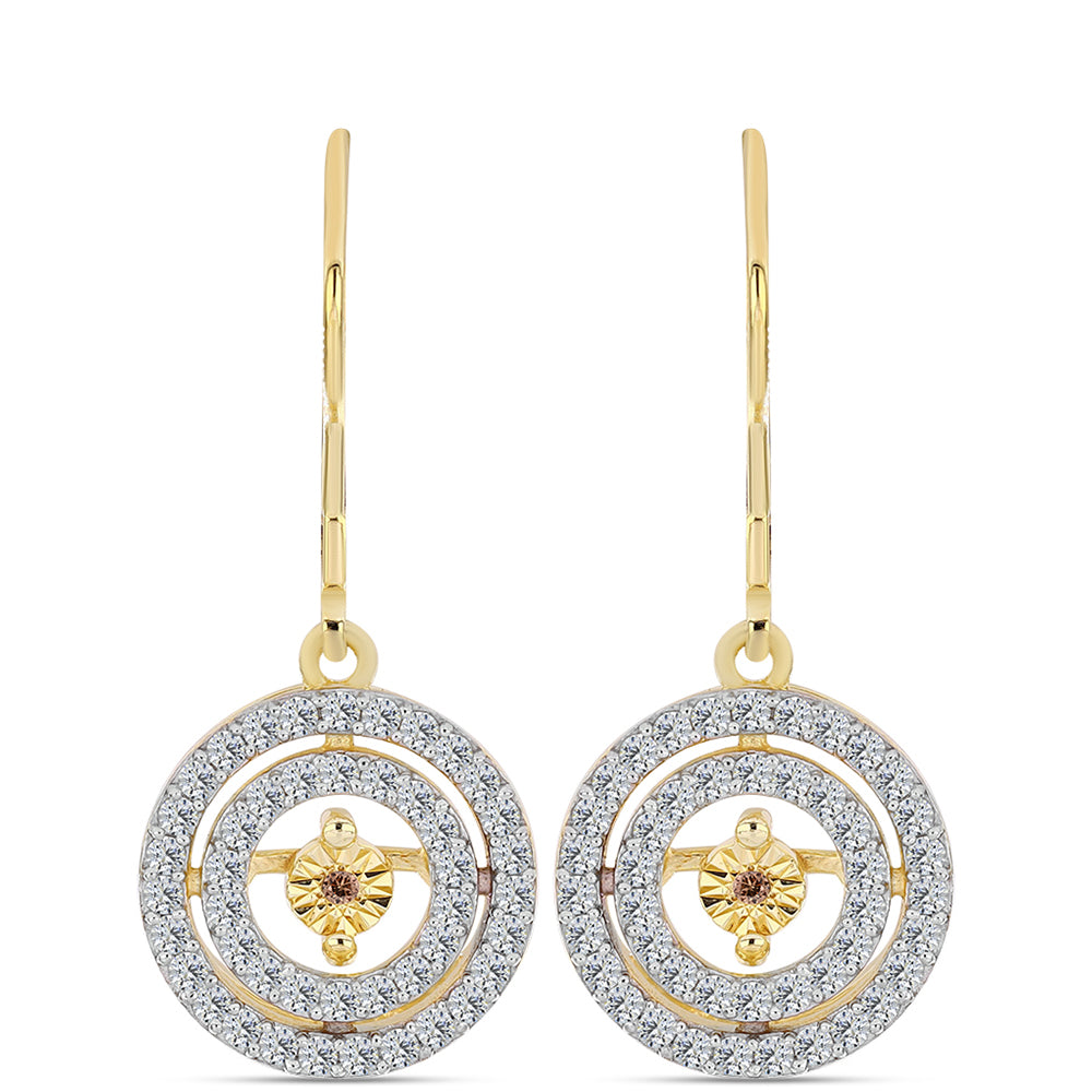 Pendientes de Plata Bañada en Oro con Diamante Cognac y Topacio Blanco 1 