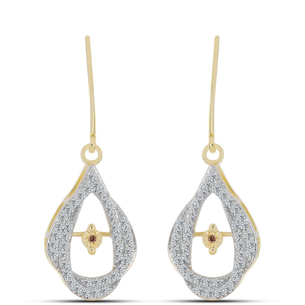 Pendientes de Plata Bañada en Oro con Diamante Cognac y Topacio Blanco 1 