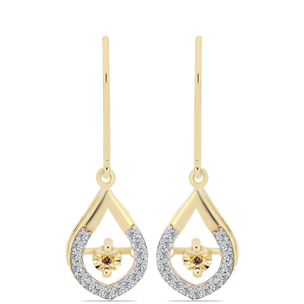 Pendientes de Plata Bañada en Oro con Diamante Cognac y Topacio Blanco