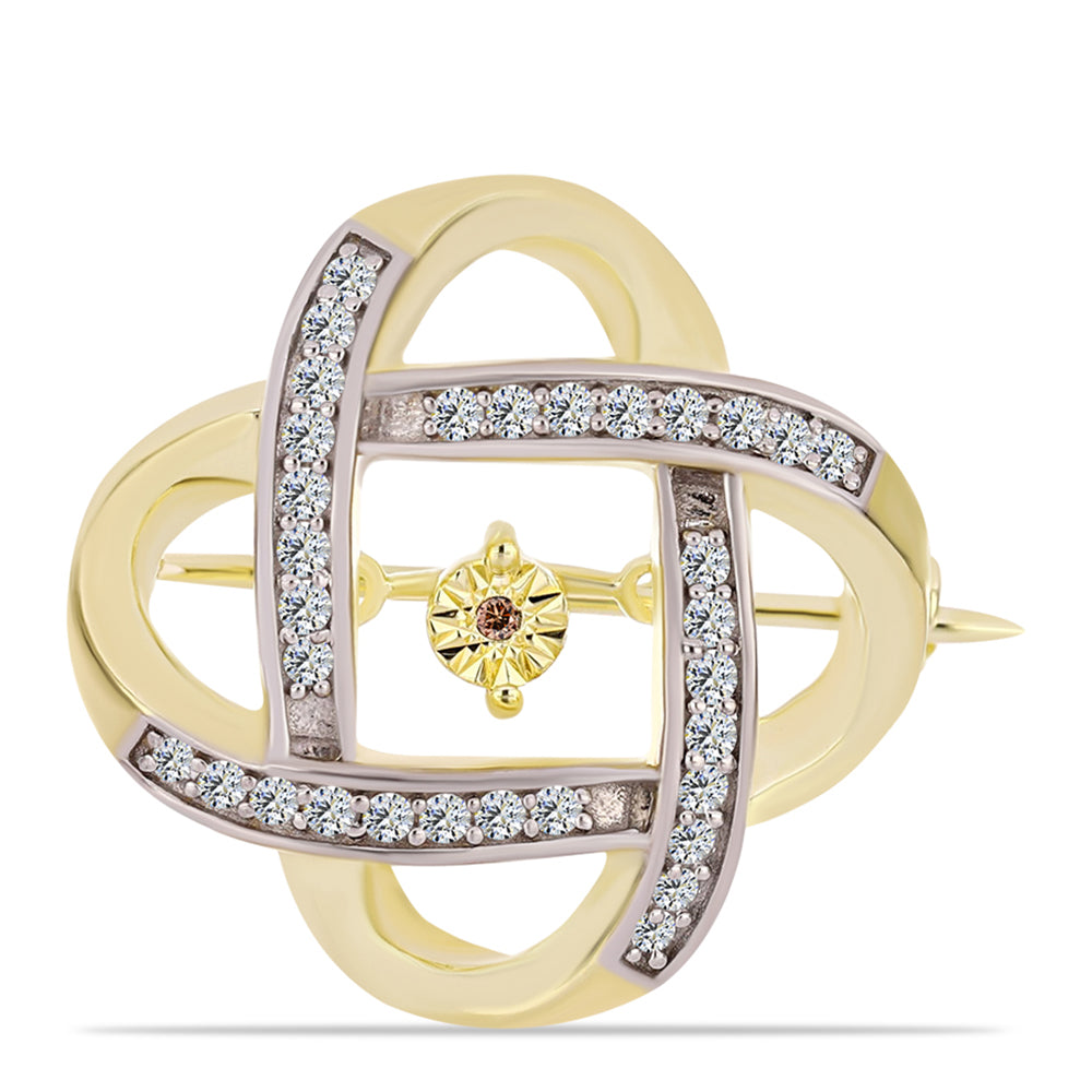 Broche de Plata Bañada en Oro con Diamante Cognac y Topacio Blanco 1 