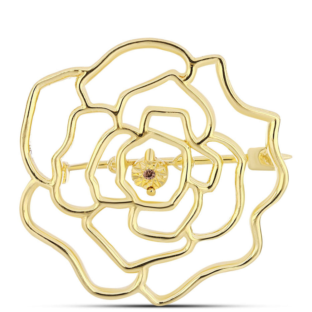Broche de Plata Bañada en Oro con Diamante Cognac