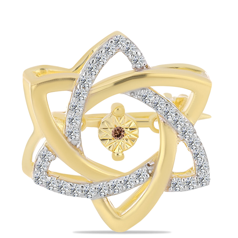 Broche de Plata Bañada en Oro con Diamante Cognac y Topacio Blanco 1 
