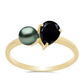 Anillo de Plata Bañada en Oro con Perla de río Tahiti verde ilusión y Espinela Negra de Badakhshan Gorno