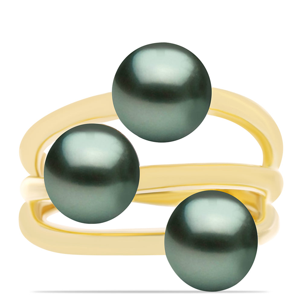 Anillo de Plata Bañada en Oro con Perla de río Tahiti verde ilusión 1 