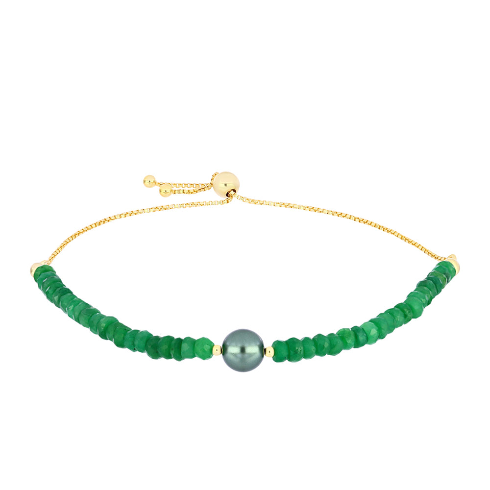 Pulsera de Plata Bañada en Oro con Perla de río Tahiti verde ilusión y Esmeralda de Brasil 1 