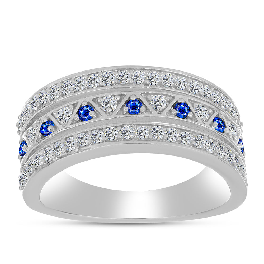 Anillo de Plata con Zafiro Azul Australiano y Topacio Blanco 3 