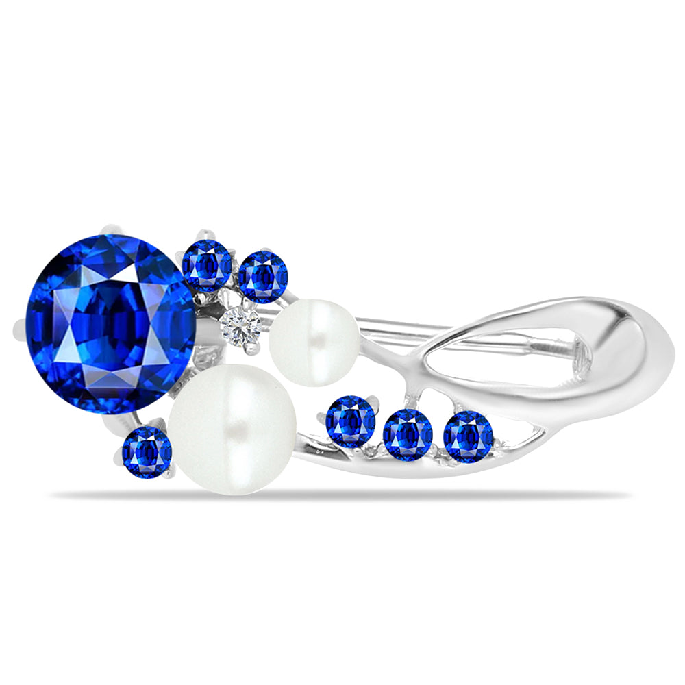 Broche de Plata con Zafiro Azul Australiano y Perla de Agua Dulce