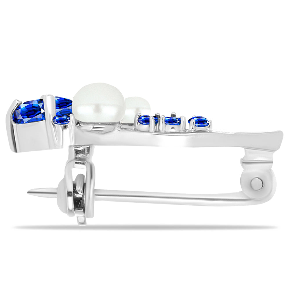 Broche de Plata con Zafiro Azul Australiano y Perla de Agua Dulce 2 