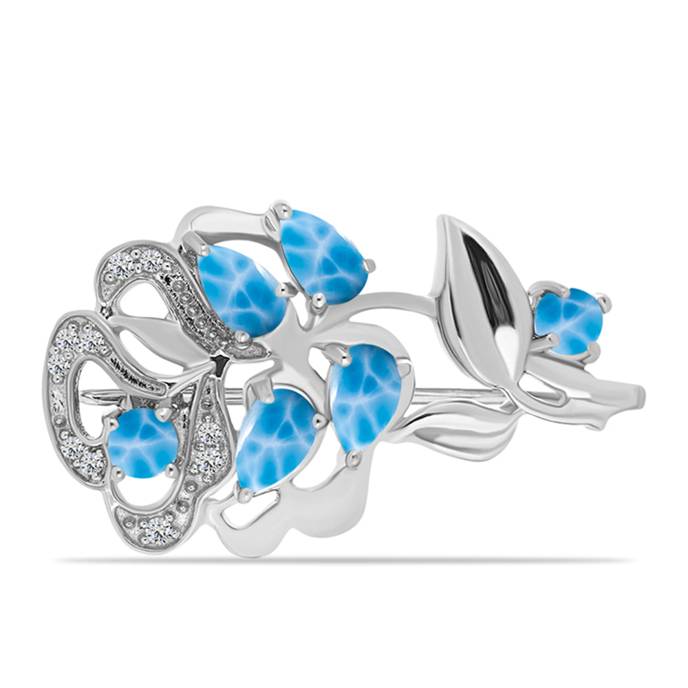 Broche de Plata con Larimar de Barahona y Topacio Blanco 1 