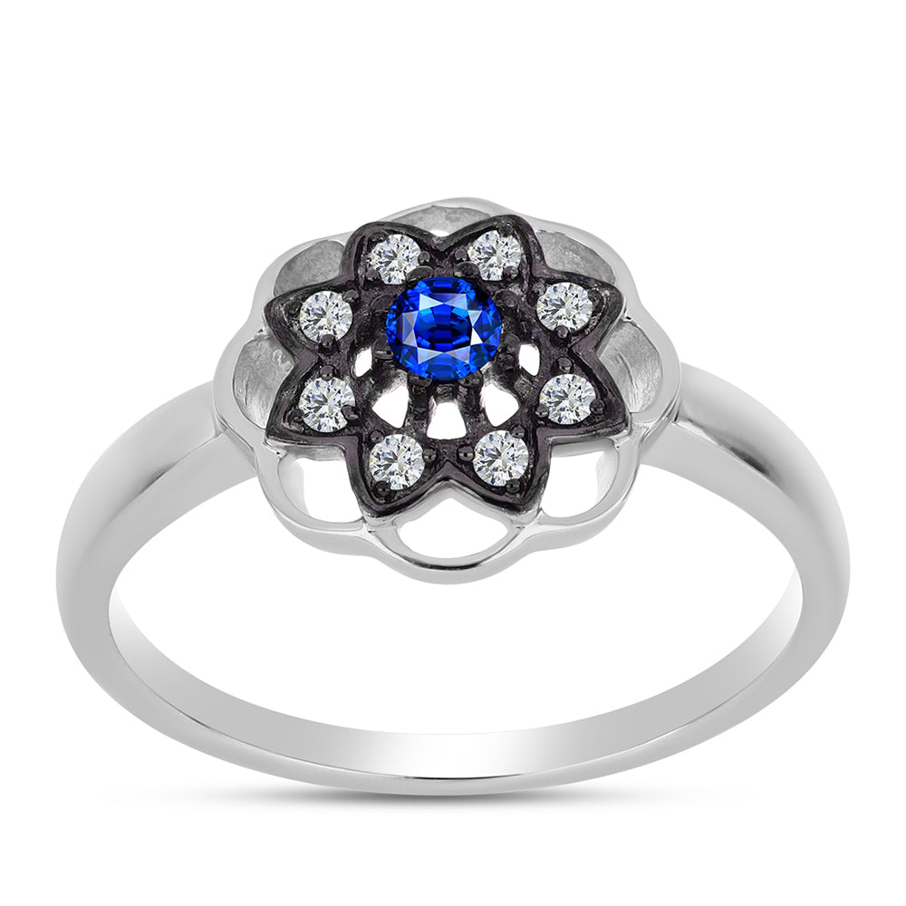 Anillo de Plata con Zafiro Azul Australiano y Topacio Blanco 3 